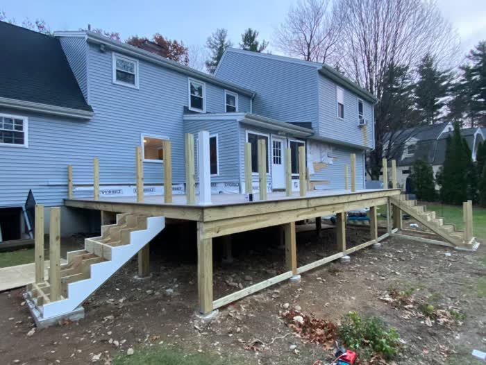 Large raised deck with stairs